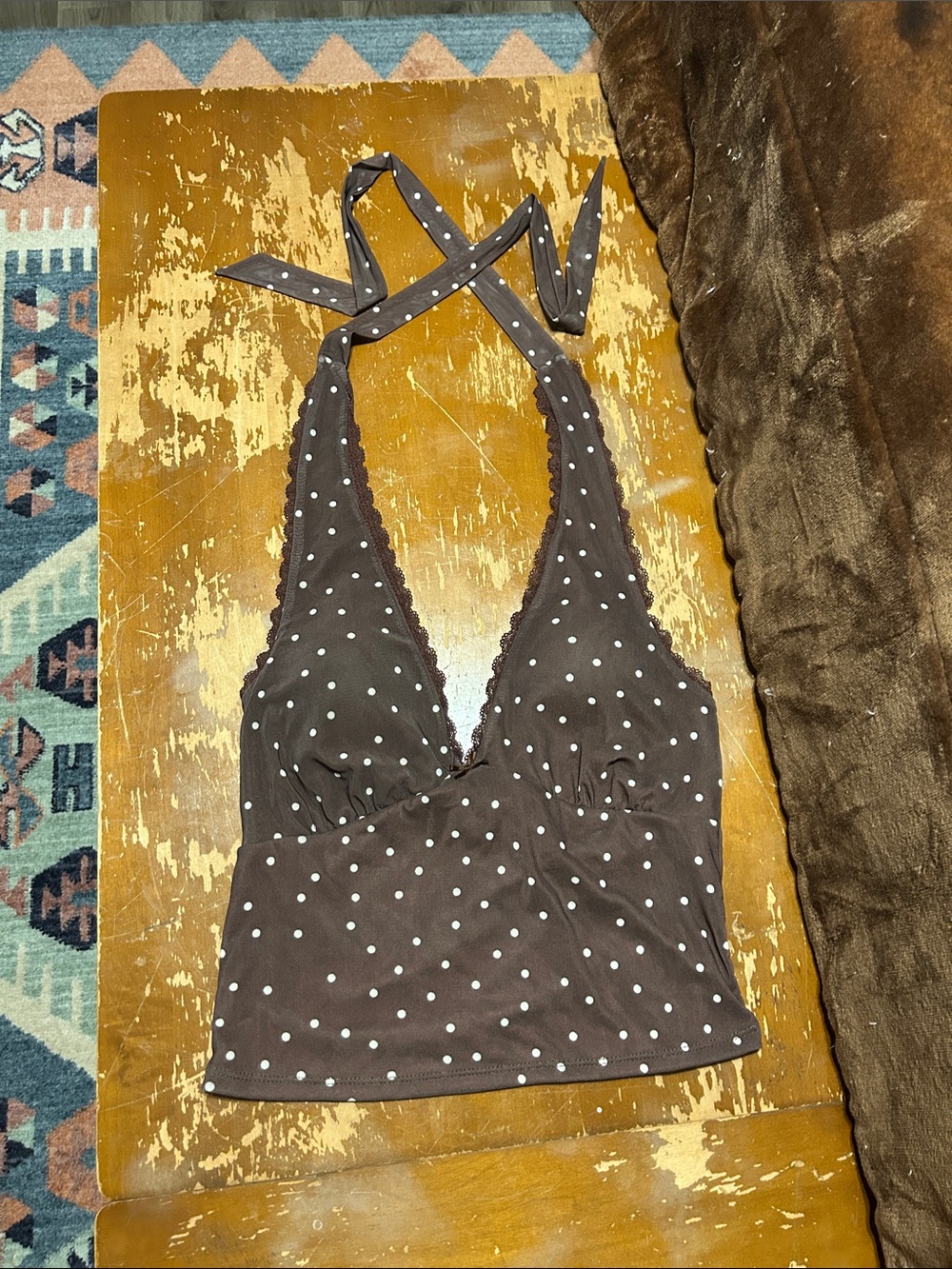 Polk dot brown halter top